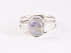 Opengewerkte zilveren ring met regenboog maansteen afbeelding 4