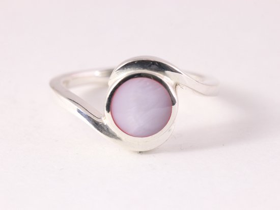 Fijne hoogglans zilveren ring met roze parelmoer afbeelding 4