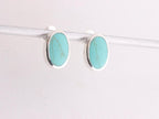 Ovale zilveren oorstekers met groene turkoois afbeelding 2