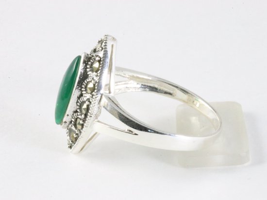 Zilveren ring met jade en marcasiet afbeelding 2