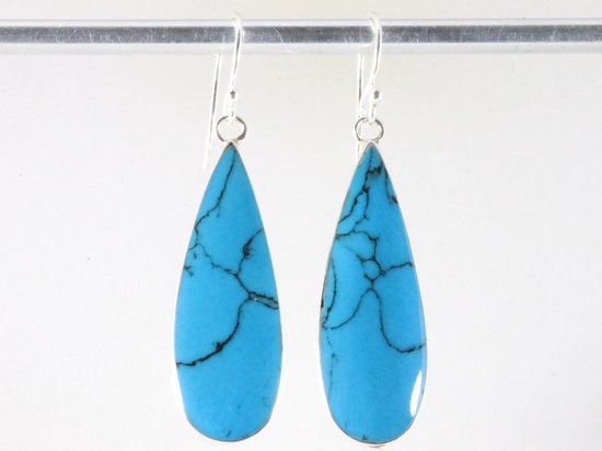 Lange druppelvormige zilveren oorbellen met blauwe turkoois afbeelding 4
