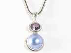 Bewerkte zilveren hanger met Tahiti parel en amethist aan vossenstaart ketting afbeelding 4