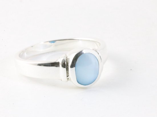 Fijne hoogglans zilveren ring met blauwe schelp afbeelding 1