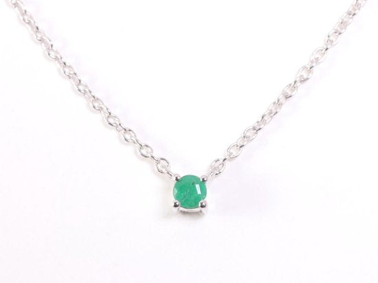 Fijne zilveren anker ketting met smaragd afbeelding 1