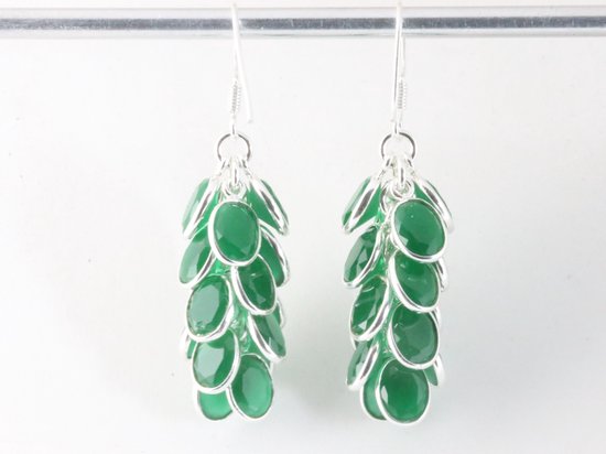 Trosvormige zilveren oorbellen met smaragd afbeelding 3