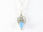 Fijne opengewerkte zilveren hanger met blauwe chalcedoon aan ketting afbeelding 4