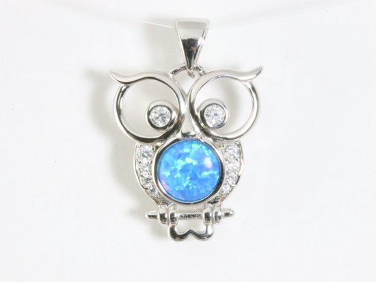 Zilveren uil hanger met Australische opaal en witte topaas afbeelding 4