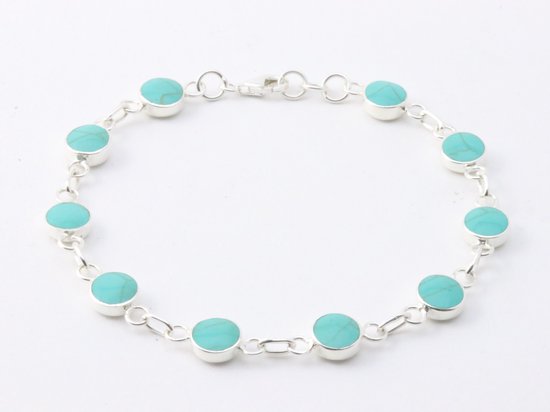 Hoogglans zilveren armband met groene turkoois afbeelding 1