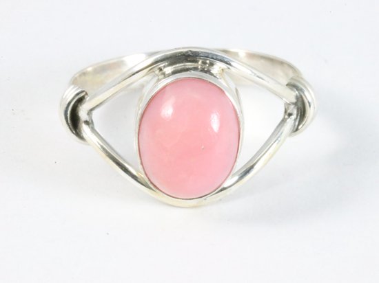 Opengewerkte zilveren ring met roze opaal afbeelding 4