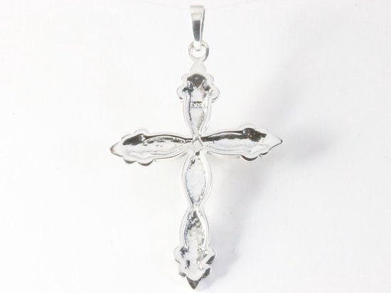 Grote bewerkte zilveren kruishanger met onyx afbeelding 3