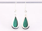 Grote druppelvormige zilveren oorbellen met malachiet afbeelding 3