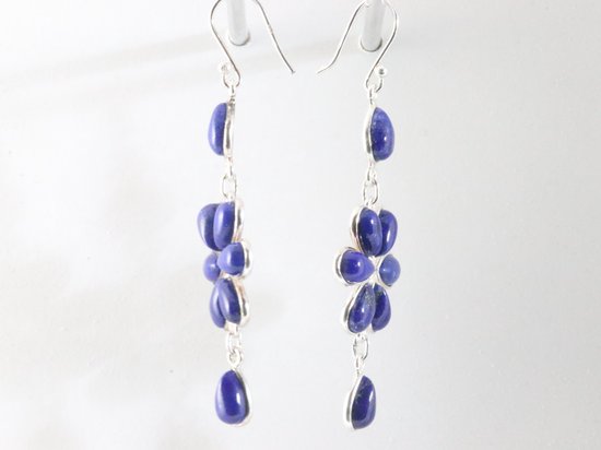 Lange zilveren oorbellen met lapis lazuli afbeelding 2