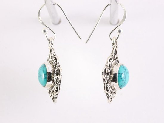 Bewerkte zilveren oorbellen met turkoois afbeelding 2