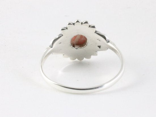 Fijne bewerkte zilveren ring met rhodochrosiet afbeelding 2