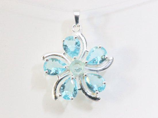 Bloemvormige zilveren hanger met blauwe topaas afbeelding 4