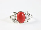 Fijne bewerkte zilveren ring met rode koraal steen afbeelding 4