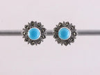 Fijne zilveren oorstekers met blauwe turkoois en marcasiet afbeelding 4