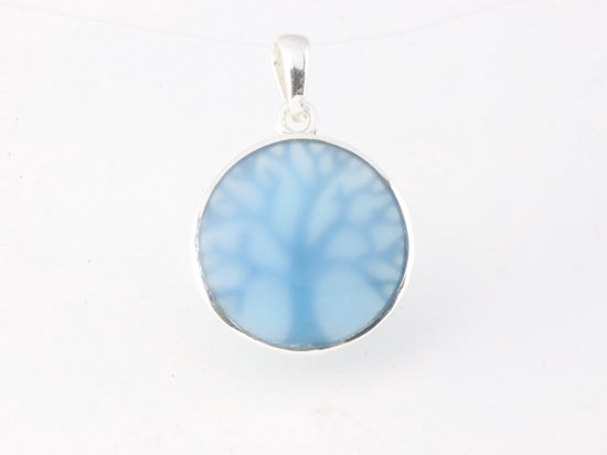 Fijne ronde zilveren hanger met levensboom op blauwe agaat afbeelding 3