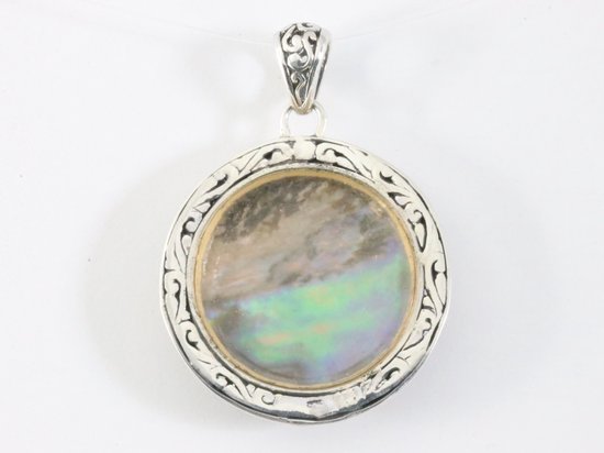 Traditionele bewerkte ronde zilveren hanger met abalone schelp afbeelding 3