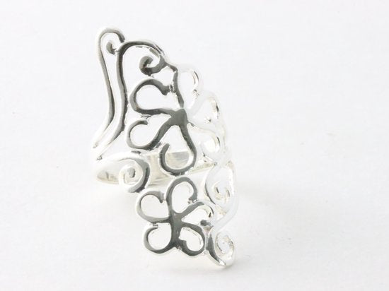 Langwerpige opengewerkte zilveren ring afbeelding 1