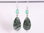 Lange zilveren oorbellen met serafiniet en groene onyx afbeelding 3