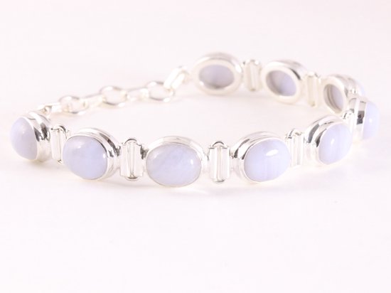 Zware zilveren armband met blauwe lace agaat afbeelding 2