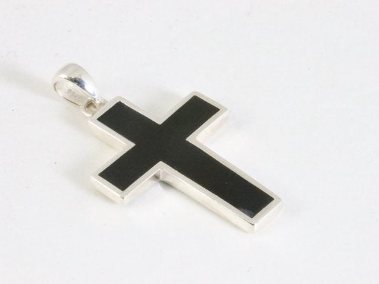Fijne zilveren kruishanger met onyx afbeelding 2