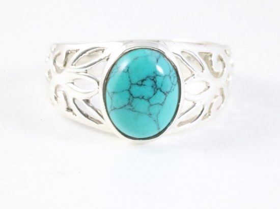 Opengewerkte zilveren ring met turkoois afbeelding 4