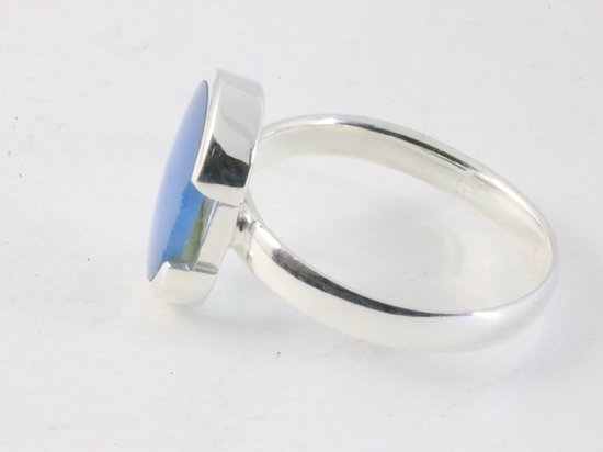Hoogglans zilveren ring met blauwe agaat afbeelding 2