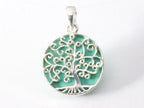 Fijne ronde zilveren hanger met levensboom op groene turkoois afbeelding 4