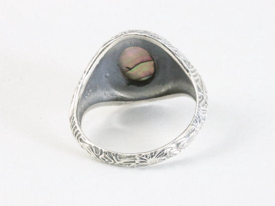 Bewerkte zilveren ring met abalone schelp afbeelding 3
