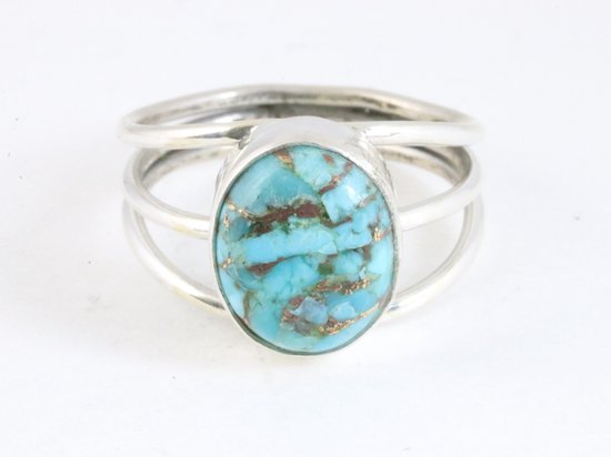 Opengewerkte zilveren ring met blauwe koperturkoois afbeelding 4