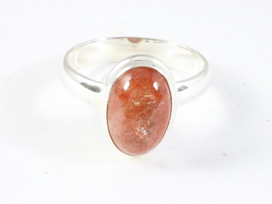 Hoogglans zilveren ring met rode zonnesteen afbeelding 4