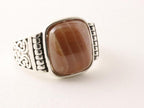 Zware bewerkte zilveren herenring met bruine rhodochrosiet afbeelding 1