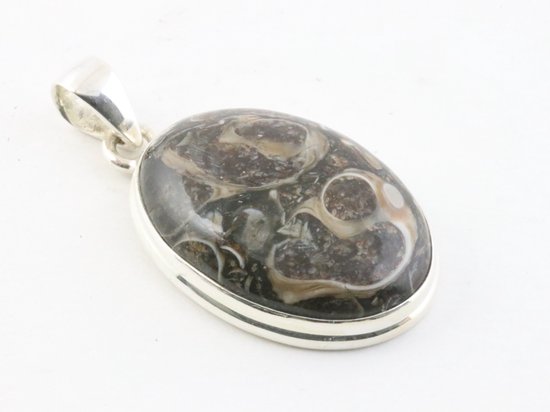 Ovale zilveren hanger met turritella agaat aan ketting afbeelding 2