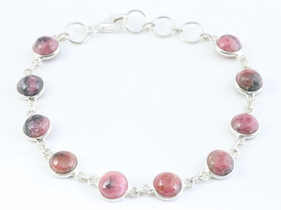 Fijne zilveren armband met rhodoniet afbeelding 1