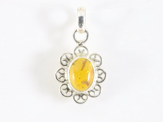 Fijne opengewerkte zilveren hanger met amber afbeelding 4