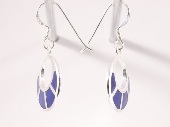 Ronde zilveren oorbellen met lapis lazuli afbeelding 2