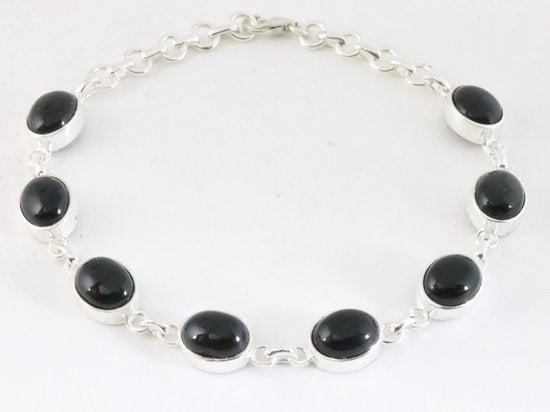 Hoogglans zilveren armband met onyx afbeelding 1