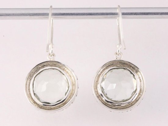 Bewerkte ronde zilveren oorbellen met groene amethist afbeelding 2