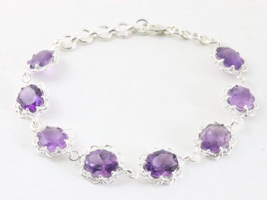 Bewerkte zilveren armband met amethist afbeelding 1