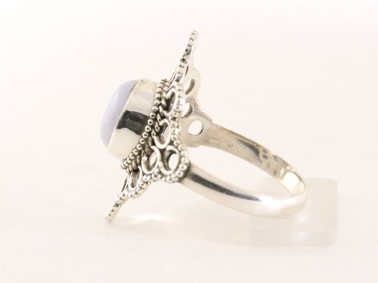 Opengewerkte zilveren ring met blauwe lace agaat afbeelding 2