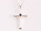 Hoogglans zilveren kruishanger met ioliet aan ketting afbeelding 4