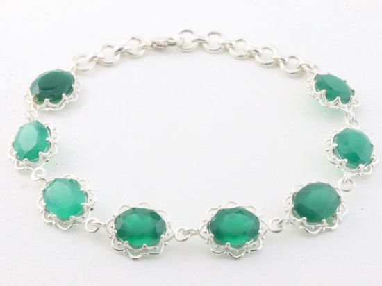 Bewerkte zilveren armband met groene onyx afbeelding 1