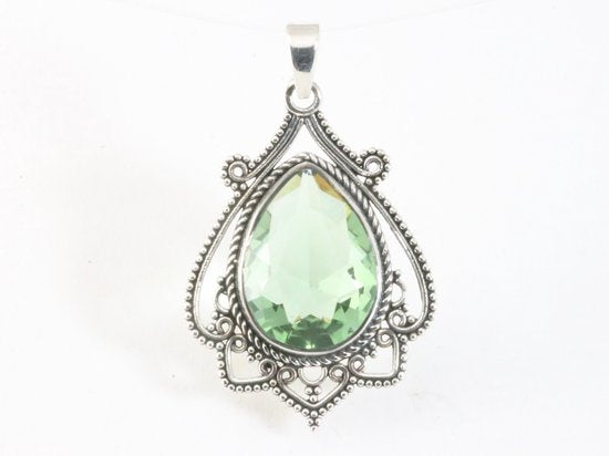 Bewerkte zilveren hanger met groene amethist afbeelding 4