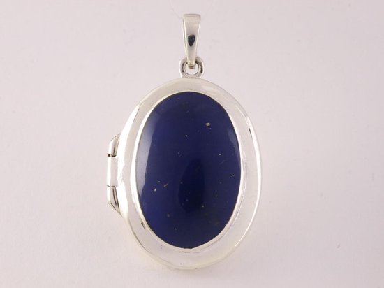 Ovaal hoogglans zilveren medaillon met lapis lazuli afbeelding 4