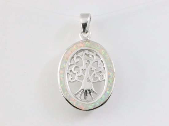 Zilveren levensboom hanger met welo opaal afbeelding 4