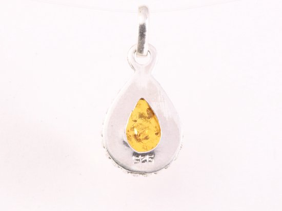 Fijne bewerkte druppelvormige zilveren hanger met amber afbeelding 3