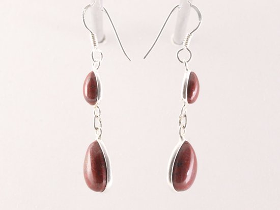 Fijne lange zilveren oorbellen met rode jaspis afbeelding 2