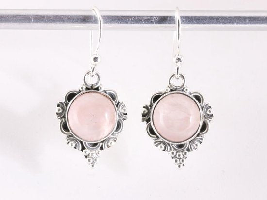 Bewerkte zilveren oorbellen met rozenkwarts afbeelding 4